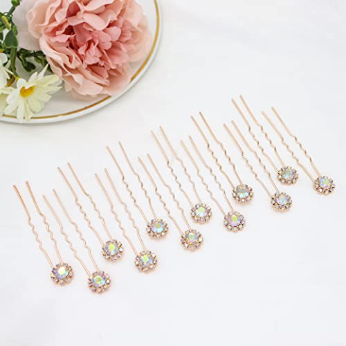 Ammei Crystal Bridal Hair Pins Clips Wedding Hair Accessories Hair Set Jewelry With Rhinestone For Brides and Bridesmaids Set Of 12 (AB Rose Gold) - color: AB Rose Gold