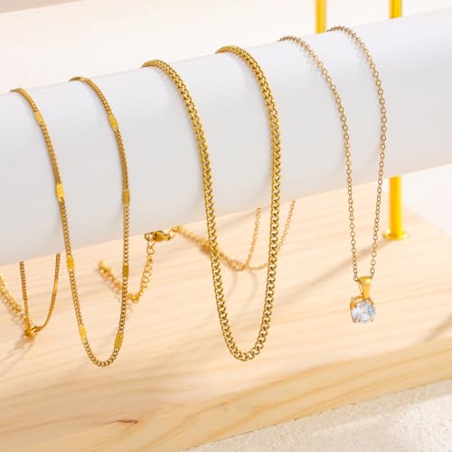 Layered Gold Necklaces for Women,18K Plated Gold Zirconia Necklace | Non Tarnish Trendy Jewelry Gift Cuban Chain Choker - color: color-3