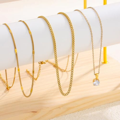 Layered Gold Necklaces for Women,18K Plated Gold Zirconia Necklace | Non Tarnish Trendy Jewelry Gift Cuban Chain Choker - color: color-3