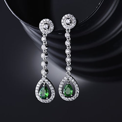 GULICX AAA Cubic Zirconia CZ Silver Plated Base Women's Party Jewelry Set Earrings Pendant Necklace - color: green