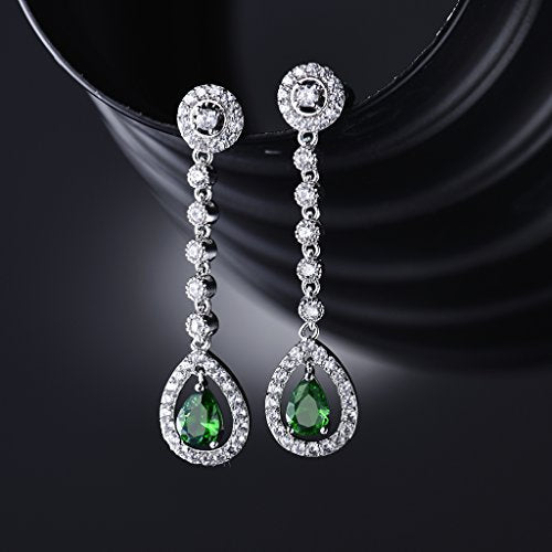 GULICX AAA Cubic Zirconia CZ Silver Plated Base Women's Party Jewelry Set Earrings Pendant Necklace - color: green