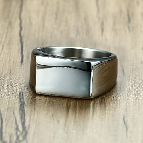MYNENEY Stainless Steel Square Shape Signet for Men Statement Ring - color: 10x16mm Silver
