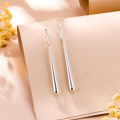 Hypoallergenic Silver Long Dangle Drop Earrings for Women Lady | Long Strip Bar Chain Waterdrop Dangle Leverback Earring Elegant Lightweight Dangling Drop Earings Trendy Jewelry Gifts in Box - color: SilverC