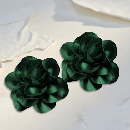 2Pack 6inch Extra Large Satin Brooches Lapel Pins Dainty Elegant Fabric Camellia Rose Flower Brooch Pin for Women Wedding Part Dance Clothes Accessories Jewelry - color: Green
