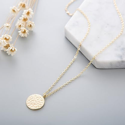 Fettero Pendant Necklace Gold Choker Layered Coin Open Karma Circle Full New Crescent Moon 14K Gold Plated Simple Dainty Necklaces for Women Jewelry Gift - style: Full Moon Gold / 2 Layer