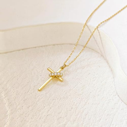 Airmb Cross Necklace for Women Gold/Silver Plated Layered Dainty Cross Chain Trendy Choker Satellite Charm Small Crucifix Pendant Gold/Silver Necklace Stackable Hypoallergenic Delicate Gift for Women - color: Gold-Cross with CZ Circle