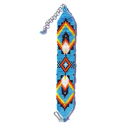 Weavish Layered Beaded Necklace – Boho Native Handmade Seed Bead Tassel Necklace, Bohemian Large Statement Beaded Necklace for Women - color: Blue