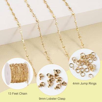 SMYHTGLIF 13 Feet Gold Cross Chain for Jewelry Making Stainless Steel Chain | Permanent Jewelry Making Chains Bulk Craft Chain Roll for Women Necklace Bracelet - color: Cross Gold