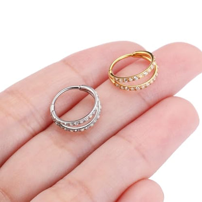GAGABODY Conch Piercing Double Open Stack with CZ 16 Gauge Hoop Earrings 18g Septum Jewelry 20g Septum Ring Daith Earrings 316L Surgical Steel Lip Rings Helix Rook Cartilage Earrings Hoop - color: Style12:Gold+Double Hoop OPAL&CZ