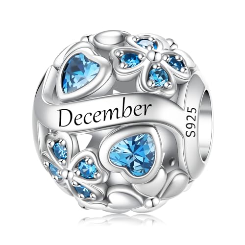 LNQOBU 925 Sterling Silve Lucky Birthstone Charm for Bracelets, With 5A Cubic Zirconia Birthday Charms Dangle Pendant Bead for Pandora Bracelets and Necklaces - color: L1-December