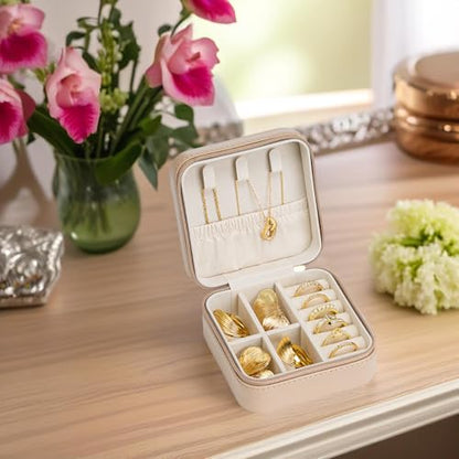 VLANDO Small Travel Jewelry Box Organizer Display Case for Girls Women Gift Rings Earrings Necklaces Storage, Latte - color: Latte
