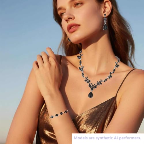 Kamirola Bridal Jewelry Set, Jewelry Set for Women, Necklace Dangle Earrings Bracelet Set, White Gold Plated (TR76) - color: Black (3 Pack)