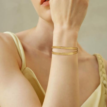 Chunky 14k Gold Cuff Bracelets for Women - Non Tarnish Teardrop Bangle Multi-layer Cross Wire Open Bracelets - color: Golden 20