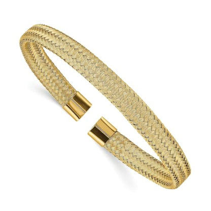 Chisel Yellow IP-Plated Mesh Cuff Bangle in Stainless Steel, 6mm