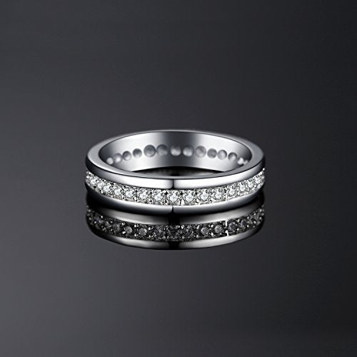 JewelryPalace Cubic Zirconia Eternity Wedding Bands For Women, 14K Yellow Rose Gold Plated 925 Sterling Silver Anniversary Promise Rings for Her, CZ Simulated Diamond Wedding Ring Jewelry Channel Set - color: 1-Sterling Silver