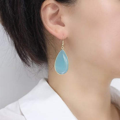 BaubleStar Natural Crystal Healing Stone Earrings Statement Teardrop Dangle Earrings for Women - color: Light Blue