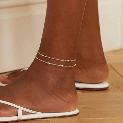 Warshion Ankle Bracelets for Women - 14K Gold Plated Waterproof Gold Anklet Delicate Chain Women's Anklets Summer Beach Pearl Jewelry Layering Gift Non Tarnish - style: ANKLETS-A