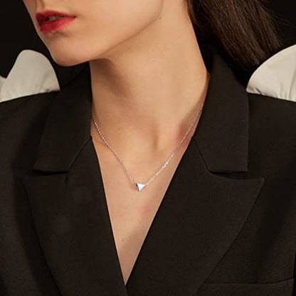 PROSILVER 925 Sterling Silver Necklace for Women Dainty Pendant Necklace | Hypoallergenic 925 Sterling Silver, Cute Small Pendant, Star/Heart/Moon/Triangle/Bar/Round Necklace Silver with Gift Box - color: 01 Sliver, style: 06 Triangle