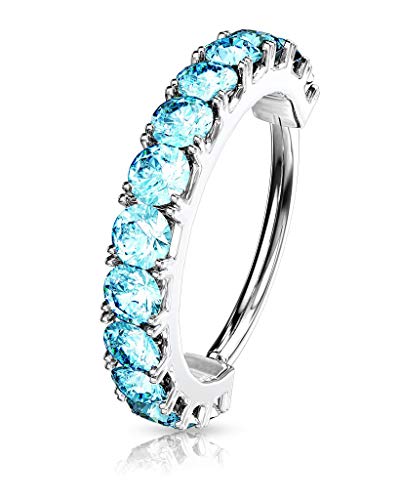 Forbidden Body Jewelry 16-20g 8mm CZ Lined Plated Brass Bendable Nose Ring and Cartilage Hoop (Choose Gauge/Plating/Color) - style: 20g - Platinum Plated (Aqua)