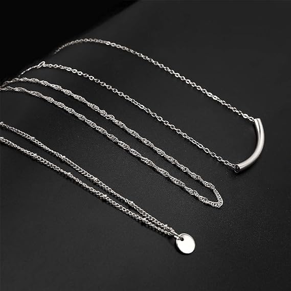 Layered Necklace Double Layered Chain Gold Necklace Stack Fashion Jewelry Gift for Women - color: Silver Stacked Necklace