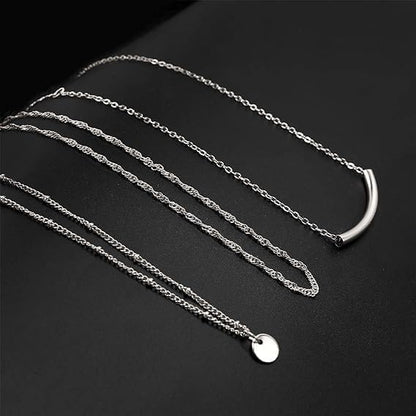 Layered Necklace Double Layered Chain Gold Necklace Stack Fashion Jewelry Gift for Women - color: Silver Stacked Necklace