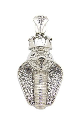 Fashion 21 Unisex Iced Out King Crowned Cobra Snake Pendant 24" Various Chain Necklace in Gold, Silver Tone - color: Silver / Pendant Only