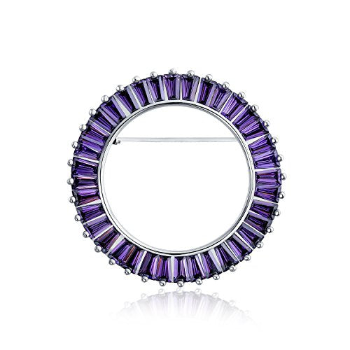 Classic Bridal Eternity Baguette Brillant Cut Cubic Zirconia AAA CZ Clear Purple Scarf Round Circle Brooch Pin For Women Wedding Gold or Silver Plated Brass - color: Purple
