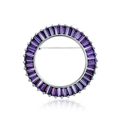 Classic Bridal Eternity Baguette Brillant Cut Cubic Zirconia AAA CZ Clear Purple Scarf Round Circle Brooch Pin For Women Wedding Gold or Silver Plated Brass - color: Purple