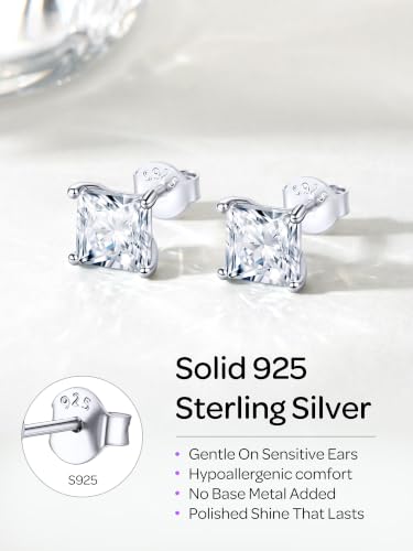 ChicSilver 925 Sterling Silver Earrings Sparkling Heart/Round/Princess Cut Birthstone Earrings for Women Birthday Jewelry with Gift Box - style: A.April(Diamond)-Princess Cut