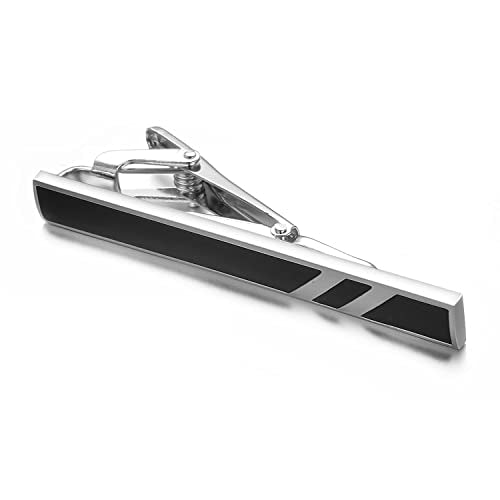 Skinny Tie Clip Navy Blue Black And Gold Tie Clips For Men Unique | Gold Tie Clip Silver Tie Bars For Mens Tie Clip Stainless Steel Elegant Tie Clips Black And Gold Tie Pin - color: Black