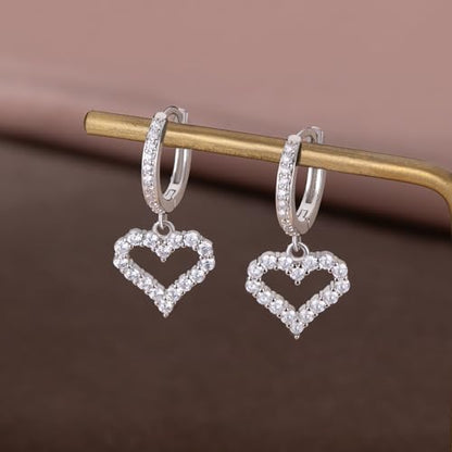 SLUYNZ 925 Sterling Silver CZ Sweet Love Hoop Earrings for Women Teens Hollow Heart Huggie Earrings Drop - color: A-SILVER