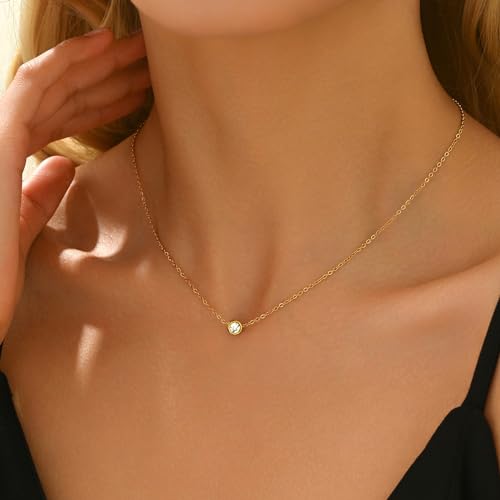 Cubic Zirconia Necklaces for Women 18K Gold Plated Tear drop Necklace Dainty Layered CZ Lariat Diamond Necklace - color: Bezel CZ-Gold