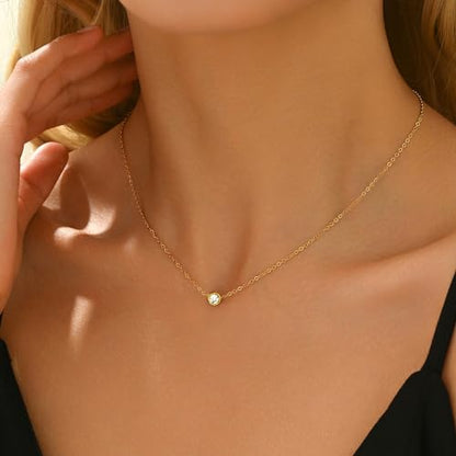 Cubic Zirconia Necklaces for Women 18K Gold Plated Tear drop Necklace Dainty Layered CZ Lariat Diamond Necklace - color: Bezel CZ-Gold