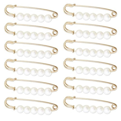 12 Pcs Safety Pins for Clothes, Faux Pearl Brooch Pins, Brooch Pins for Women Fashion, Charms for Socks, Decorative Sweater Shawl Clip, Small Dress Pins, Hijab Pins, Waist Pants Safety Pins, White
