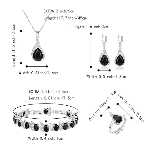 Jewelry Set for Bride, Sparkling Water Drop Cubic Zirconia Crystal Pendant Necklace Leverback Earrings Tennis Bracelet Adjustable Ring Gift for Wedding/Birthday/Mother's Day/Christmas - color: 16-Black