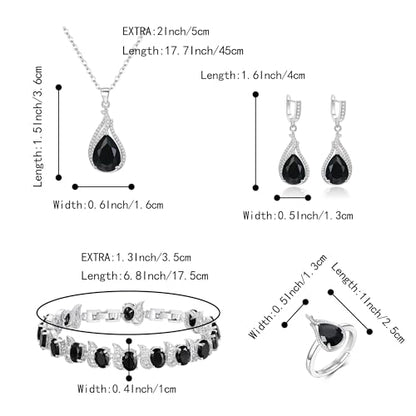 Jewelry Set for Bride, Sparkling Water Drop Cubic Zirconia Crystal Pendant Necklace Leverback Earrings Tennis Bracelet Adjustable Ring Gift for Wedding/Birthday/Mother's Day/Christmas - color: 16-Black