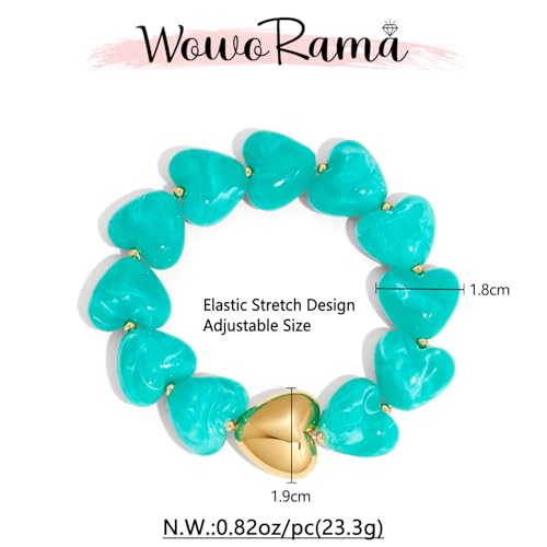 WOWORAMA Chunky Beaded Bracelets for Women Colorful Large Square Beads Bracelet Boho Acrylic Resin Stretch Bracelets Statement Chunky Bracelet Summer Jewelry - color: Heart-Blue