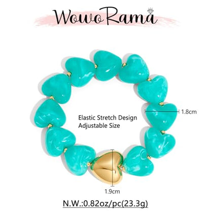 WOWORAMA Chunky Beaded Bracelets for Women Colorful Large Square Beads Bracelet Boho Acrylic Resin Stretch Bracelets Statement Chunky Bracelet Summer Jewelry - color: Heart-Blue