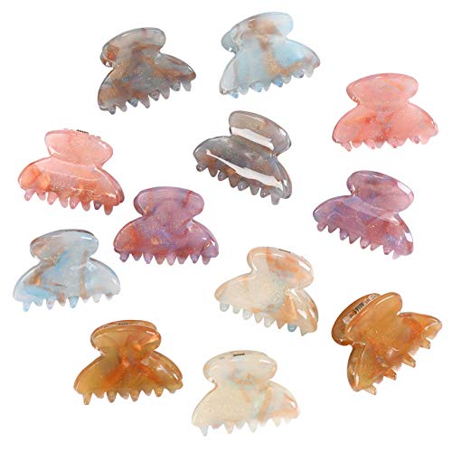 Molans 12 Pcs Small Hair Clips Mini Claw Jaw Clips Women Girls Thin Hair | Tiny Short Acrylic Cute Clips Non Slip Little Hair Accessories Clamps for Half Updo Styling Fine Hair Bangs Kids Toddlers - color: sequins