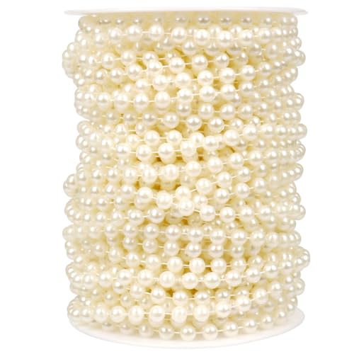 76.7FT Pearl Beads Garland 6mm Pearl Beads String Roll Bulk for DIY Craft | 25.5Yards Faux Pearl String Roll Spool for Wedding Party Christmas Tree Decoration - color: Ivory Color, size: 6MM