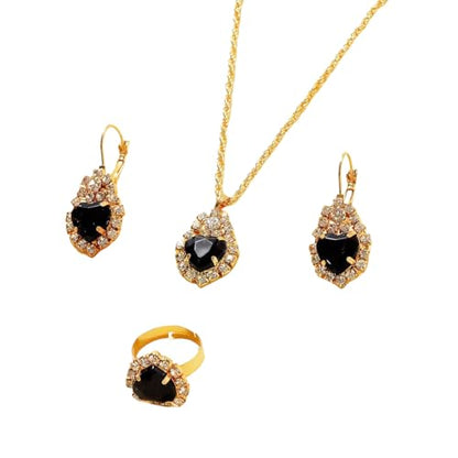 Jewelry Set for Women Love Heart Alloy Artificial Crystal Earrings Pendant Necklace Ring Wedding Party Prom Anniversary Birthday Engagement for Bridal Bridesmaid Girlfriend - color: black Heart