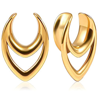 DOEARKO 2PCS Fashion Round Spiral Saddle 316 Stainless Steel Ear Tunnels Plugs Stretcher Gauges For Ear lobe Expander Piercing Body Jewelry - color: #1 Gold, size: 14mm(9/16")