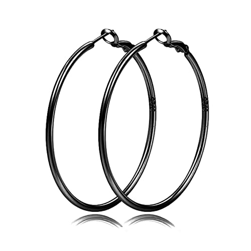 2mm Sterling Silver Big Hoop Earrings For Women - Large Hypoallergenic Circle Endless Thin Oversize Silver Hoops - color: Black,40mm