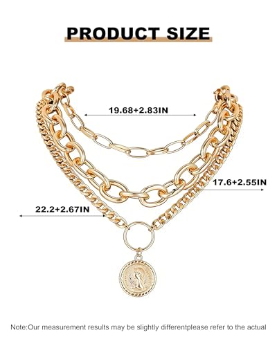 Gold Layered Necklaces for Women Chunky Layered Gold Necklaces Stacked Paperclip Chain Pearl Necklace Herringbone Toggle Clasp Choker Trendy Statement Jewelry Gifts - color: B8:gold stack necklaces