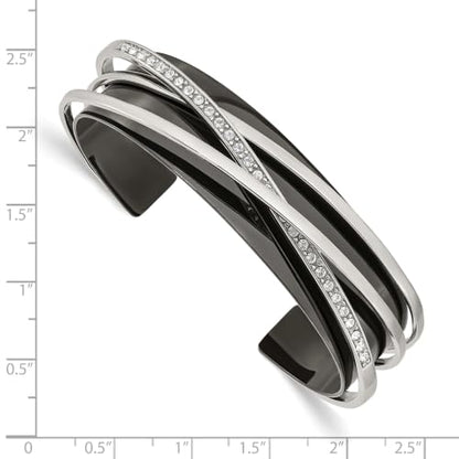 Chisel Layered Cuff Bangle in Stainless Steel with Crystals, 16mm