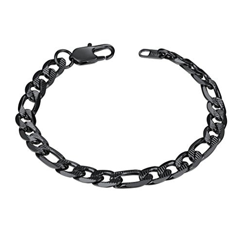 PROSTEEL Bracelets for Men, Figaro/Cuban Mens Bracelet, Silver/Gold/Black | 6/9/13mm Width, 7.5/8.3/9" Length, Stainless Steel Mens Bracelet, Durable & Non Tarnish, Chunky Jewelry with Gift Box - style: D 7.5mm-Figaro-Black-Textured