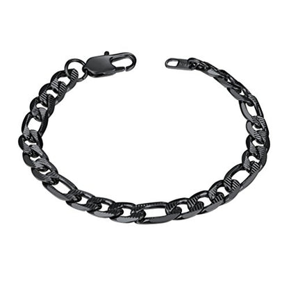 PROSTEEL Bracelets for Men, Figaro/Cuban Mens Bracelet, Silver/Gold/Black | 6/9/13mm Width, 7.5/8.3/9" Length, Stainless Steel Mens Bracelet, Durable & Non Tarnish, Chunky Jewelry with Gift Box - style: D 7.5mm-Figaro-Black-Textured