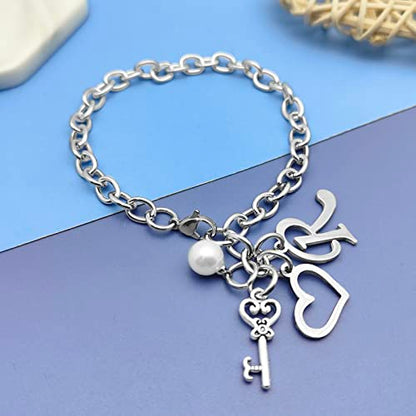 Initial A-Z Bracelets Gift for Women Girls Stainless Steel Chain Bracelet 26 Alphabet Jewelry Gifts for Birthday Anniversary Letter Bracelet Monogram Gifts for Sister Friend Girlfriends Mom 8.26 Inch - color: R
