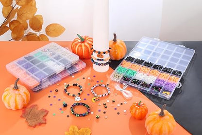 Halloween Beads for Friendship Bracelet Kit, 2000+ Pcs Halloween Clay Beads and Black Letter Bracelet Making Kit Suitable for Ages 14 and Above - color: Halloween Bracelet Bead Set