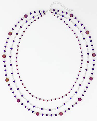 Firstmeet Long Chain Multi Layer Fashion Glass Beads Handmade Necklace for Women - color: Purple-y
